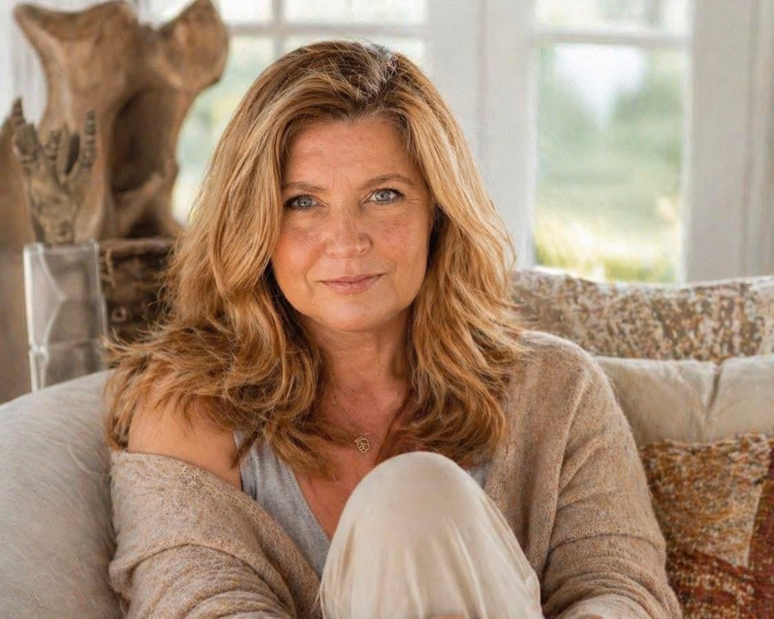 Corinne Caillat, assise dans un salon lumineux